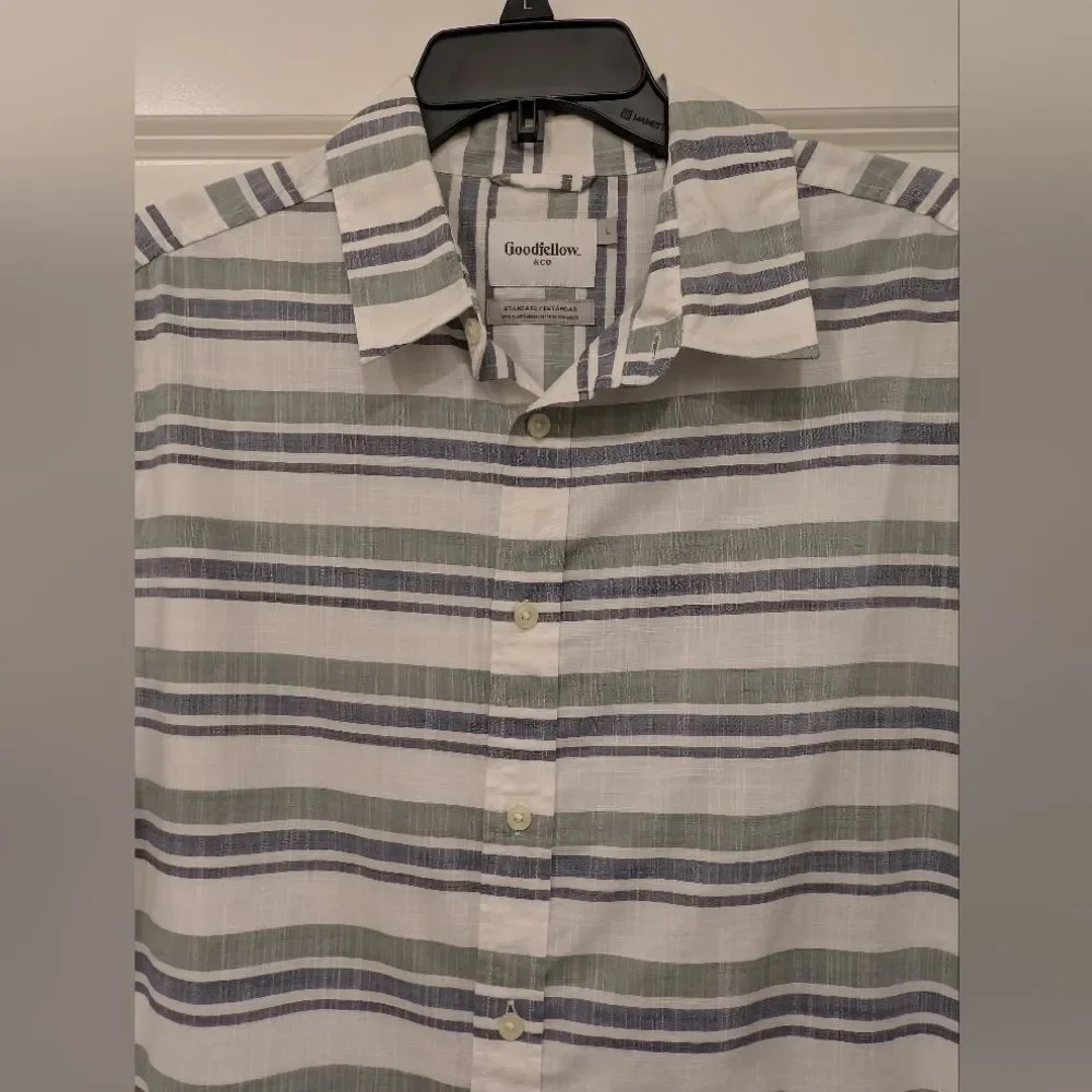 Goodfellow & Co Men's Striped Short Sleeve Shirt, White, Blue And Green